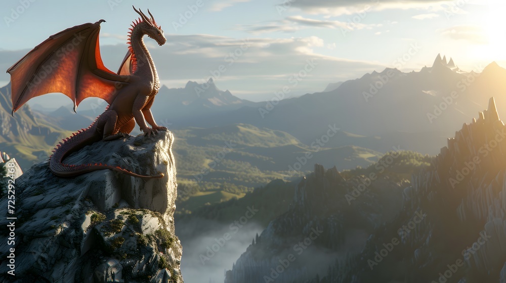 Fototapeta premium dragon perched atop a mountain peak