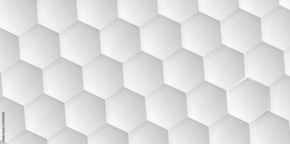 Fototapeta premium Abstract white background with hexagons pattern. White abstract vector wallpaper with hexagon grid. 3D technology Futuristic honeycomb mosaic white background. 