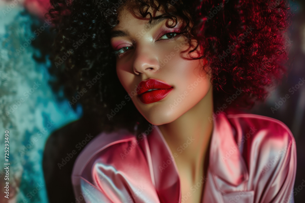 Curly woman in red lipstick Curly woman in red lipstick