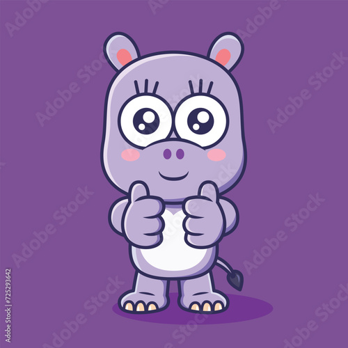 Cute hippopotamus animal cartoon character vector Illustration.