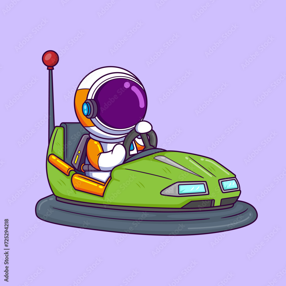 Fototapeta premium Cute astronaut riding in a bump cars