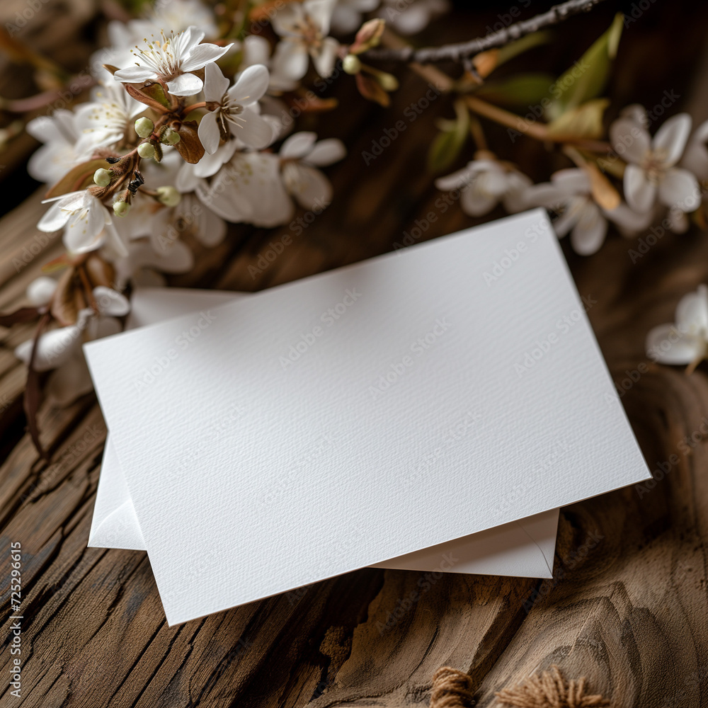 card with flowers on wooden background card with flowers on wooden background