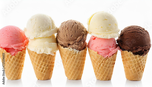 Sweet Symphony: Array of Ice Cream Scoops Adorning a Crisp Cone