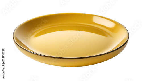 Empty yellow ceramic plate isolated on transparent background.