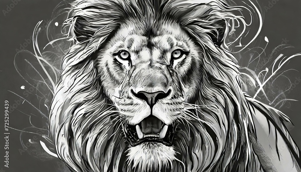 Majestic Menace: Monochrome Close-Up of a Lion's Aggressive Stare Majestic Menace: Monochrome Close-Up of a Lion's Aggressive Stare