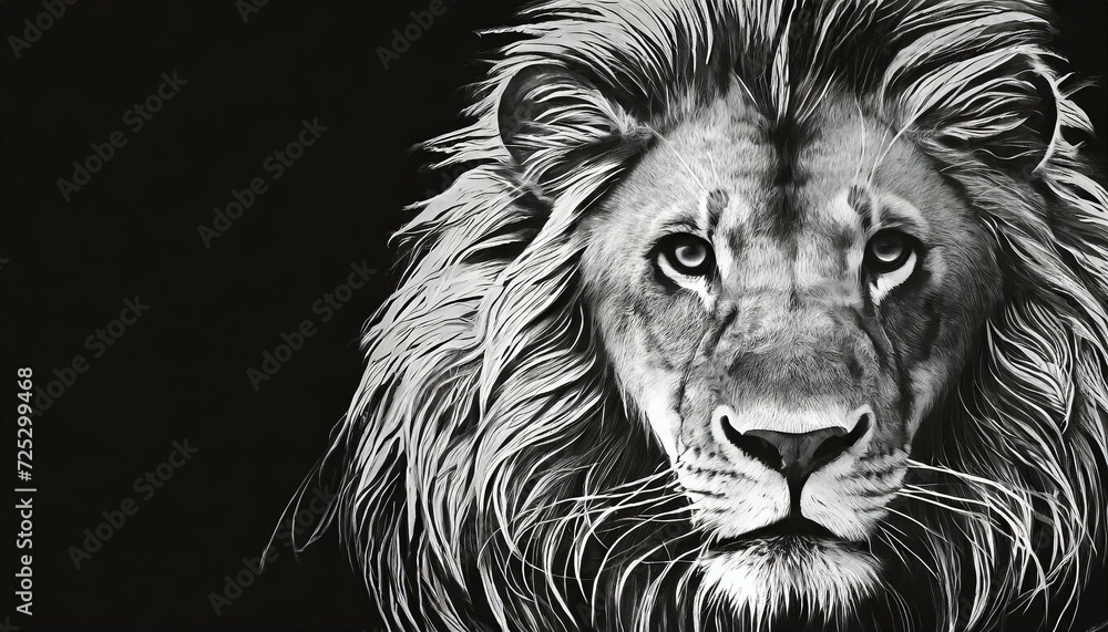 Majestic Menace: Monochrome Close-Up of a Lion's Aggressive Stare