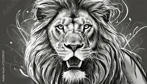 Majestic Menace: Monochrome Close-Up of a Lion's Aggressive Stare
