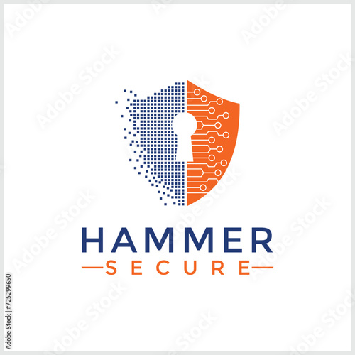 Abstract pixel shield logo icon design modern digital style illustration. Motion pixel flow vector emblem sign symbol mark logotype
