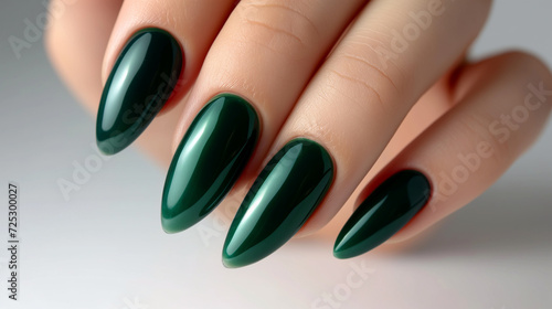Beautiful manicure, neat nails with green gel polish