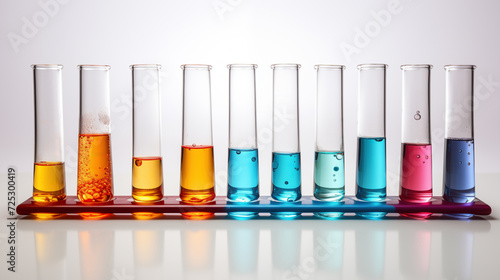 test tubes of different shapes and sizes with different colored liquid on a white background