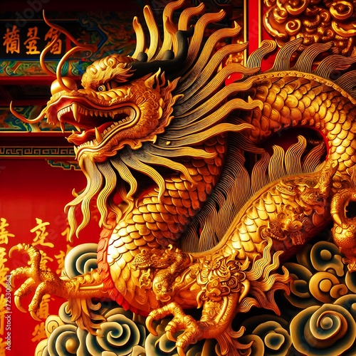 Wallpaper Mural 2024 Chinese New Year Banner: Abstract Art with Oriental Dragon and folding paper fans on red background. Lunar New Year Celebration Card Design Torontodigital.ca