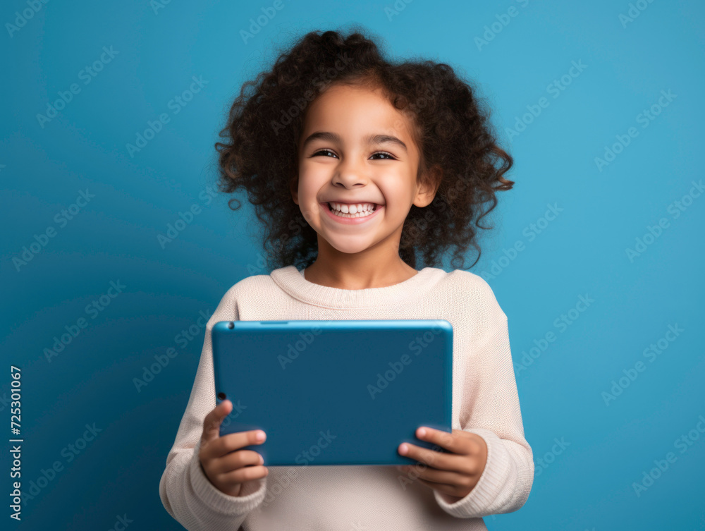 Happy smiling cute girl holding laptop to learn and study. Education concept.
Happy smiling cute girl holding laptop to learn and study. Education concept.