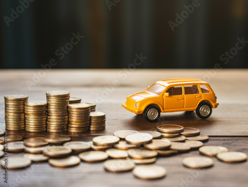 House and car with stack of money coin. Financial investment concept.