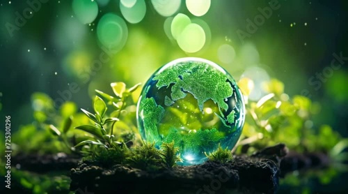 Earth globe in nature with green energy and ecological environmental concept Generative AI photo