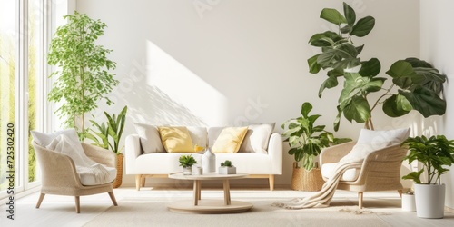 Bright living room with seating area, plants