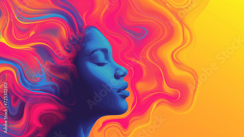 Surreal woman with vibrant flowing hair, abstract. photo