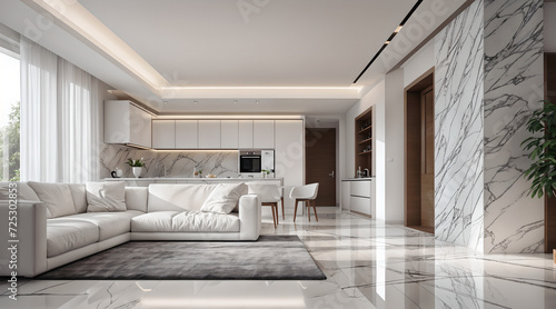 White-colored living room, kitchen, bedroom, indoor neck-up design, indoor neck-up interior, beautiful house, white house