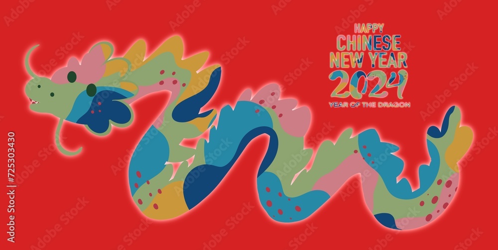 Fototapeta premium Year of the Wood Dragon 2024: Fortunes Unveiled in Lucky Colors Illustration. Perfect for angpao, background, card to celebrate Chinese New Year 2024