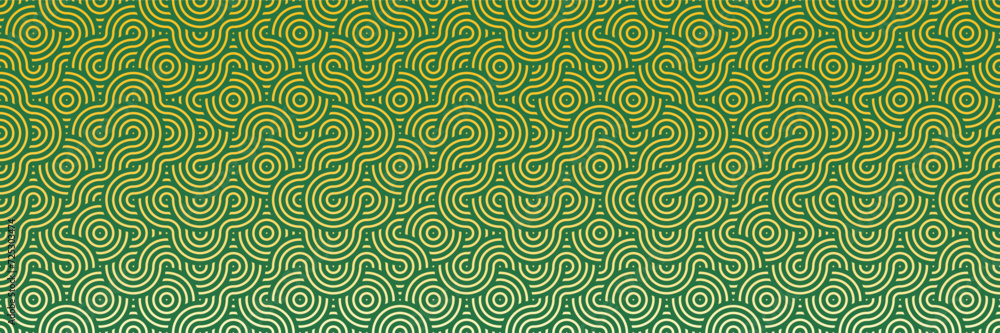 Fototapeta premium Seamless Asian Green Pattern for Textile and Background Design. Geometric Shapes, Retro Swirls Background.