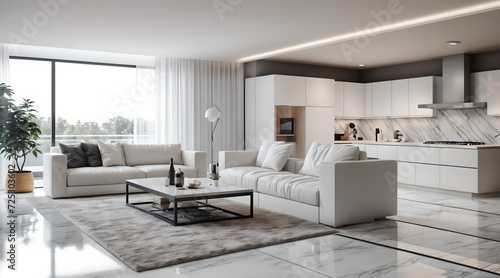 White-colored living room  kitchen  bedroom  indoor neck-up design  indoor neck-up interior  beautiful house  white house