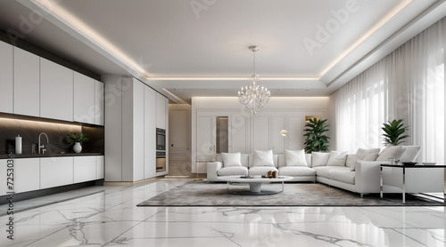 White-colored living room  kitchen  bedroom  indoor neck-up design  indoor neck-up interior  beautiful house  white house
