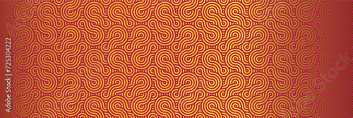 Red Waves and Knots, Rich Golden Asian Patterns, Festive Seamless Background in Traditional Geometric Vector