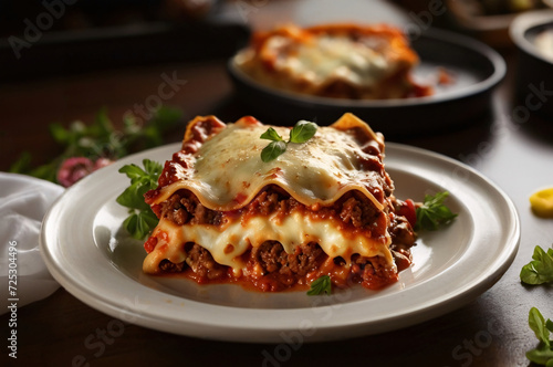 Lasagna with meat and sauce.