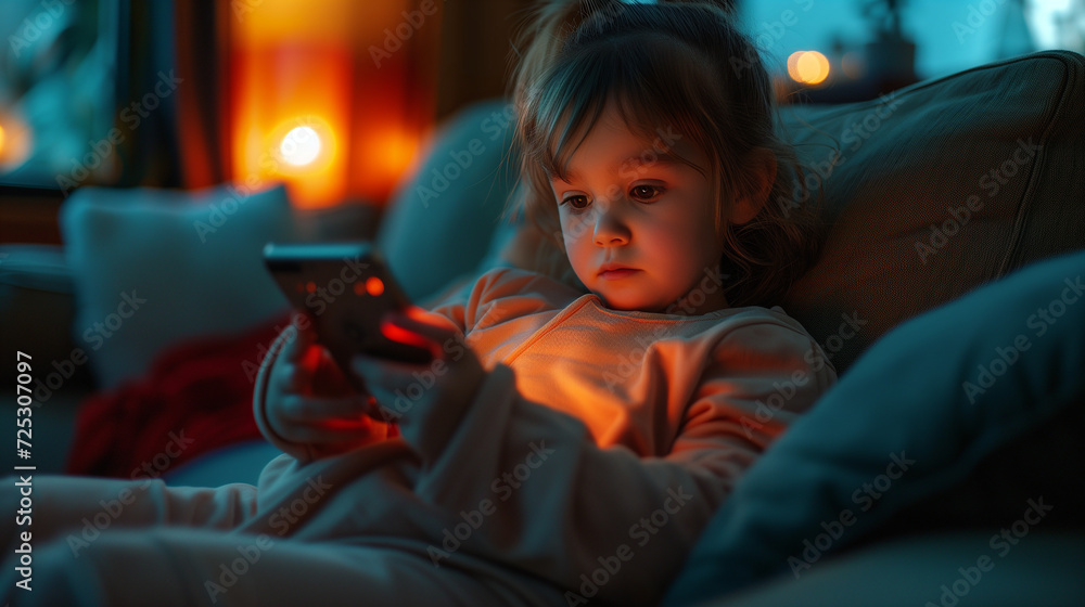 A young kid sitting in the sofa looking into a mobile phone and scrolling through social media, young child with mobile phone A young kid sitting in the sofa looking into a mobile phone and scrolling through social media, young child with mobile phone
