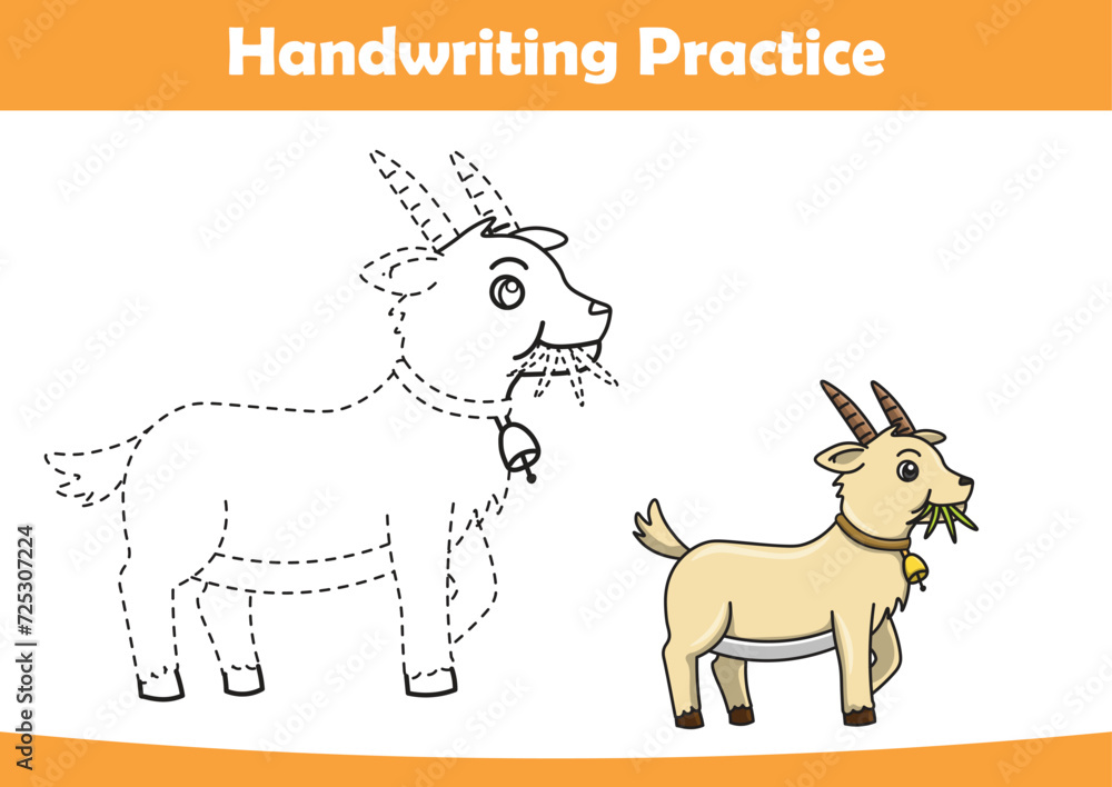 Practice handwriting. tracing lines and coloring goat for children	