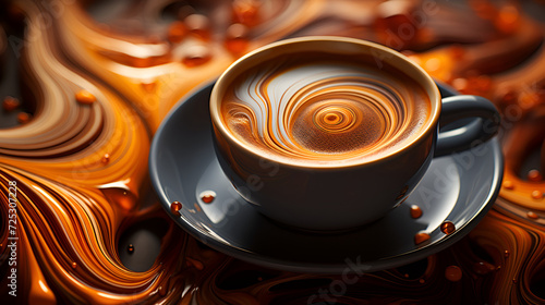 Cup of coffee on a colorful background. 3d rendering, Unveil the allure of coffee or tea through macro photography