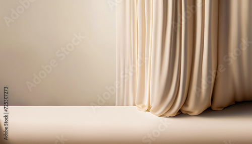 Minimalistic Abstract Soft Beige Background with Subtle Window Shadows and Plant Accents for Product Display