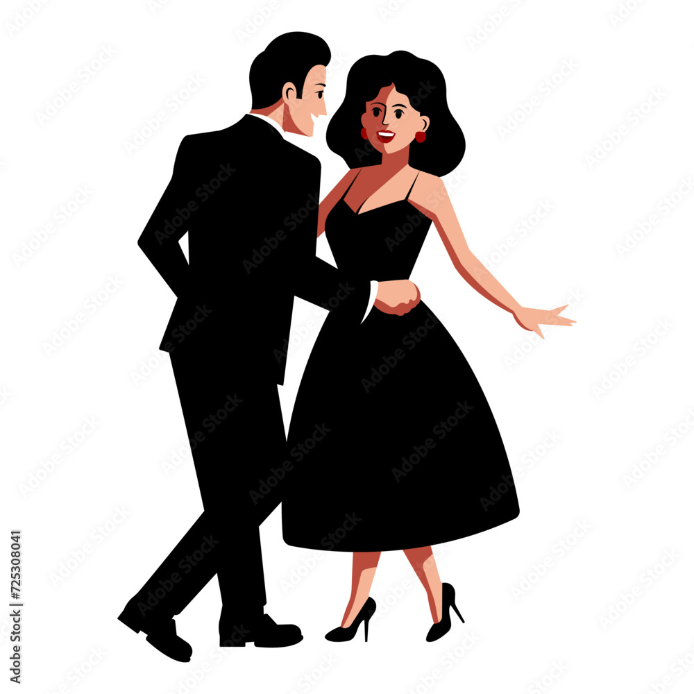 Loving dancing romantic pair couple. Modern minimalistic flat vector illustration isolated on transparent background. 
