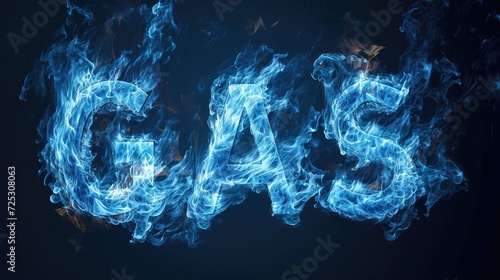 Mesmerizing image of gas spelled out in predominantly blue flames, a striking fiery typography, Ai Generated.