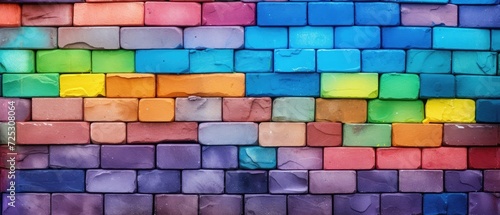 A colorful rustic brick wall adorned in rainbow flag hues, exemplifying unique brickwork and stonework, Ai Generated