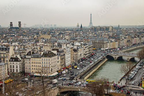 The aerial view of the city of Paris and the River Seine from the rooftop of the Notre-Dame de Paris © Gavin