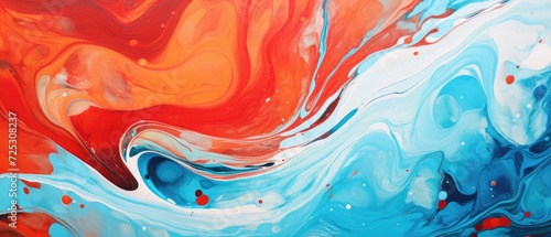 Vibrant and artistic, this abstract background banner showcases marbled acrylic paint and ink painted waves for a burst of color and texture, Ai Generated.