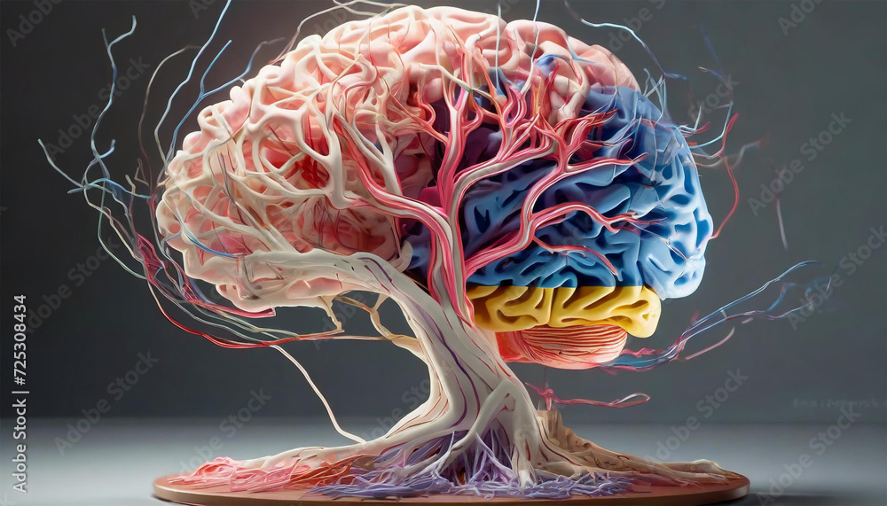 Representation of a Human Brain: Tree Structure with Glowing Impulses ...