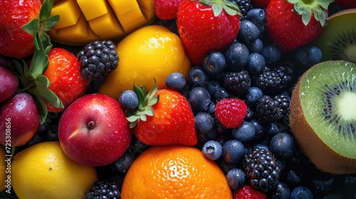 Vibrant close-up capturing a variety of fresh fruits  ripe and enticing  Ai Generated
