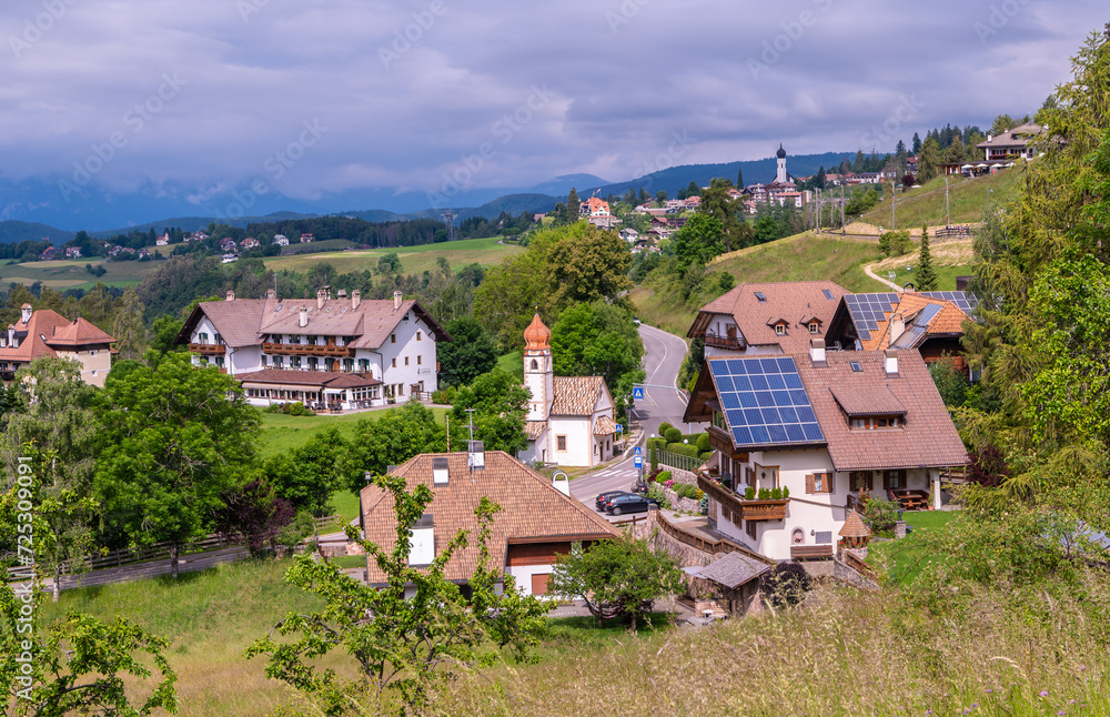 view of Costalovara: a small village of Collalbo municipality, Bolzano province, South Tyrol, northern Italy, Europe, Juni 13, 2023
