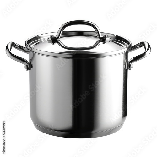 Stainless steel cooking stock pot isolated on white, ideal for kitchen designs, Ai Generated.