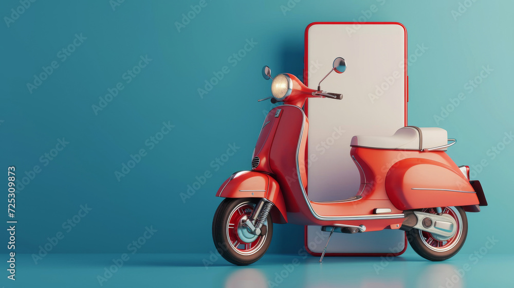Classic Red Scooter with Blank Smartphone Classic Red Scooter with Blank Smartphone