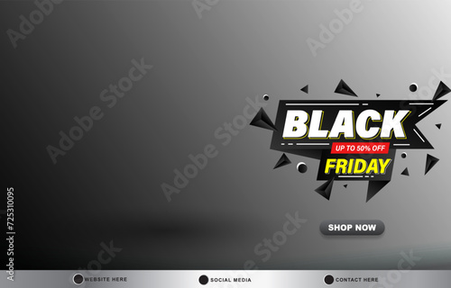 black friday sale discount template banner with copy space for product sale with abstract gradient black and white background design