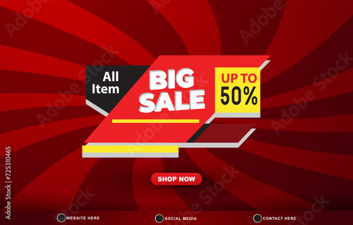 big sale discount template banner with copy space for product sale with abstract gradient red background design
