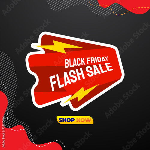 black friday flash sale discount template banner with copy space for product sale with abstract gradient black and red background design