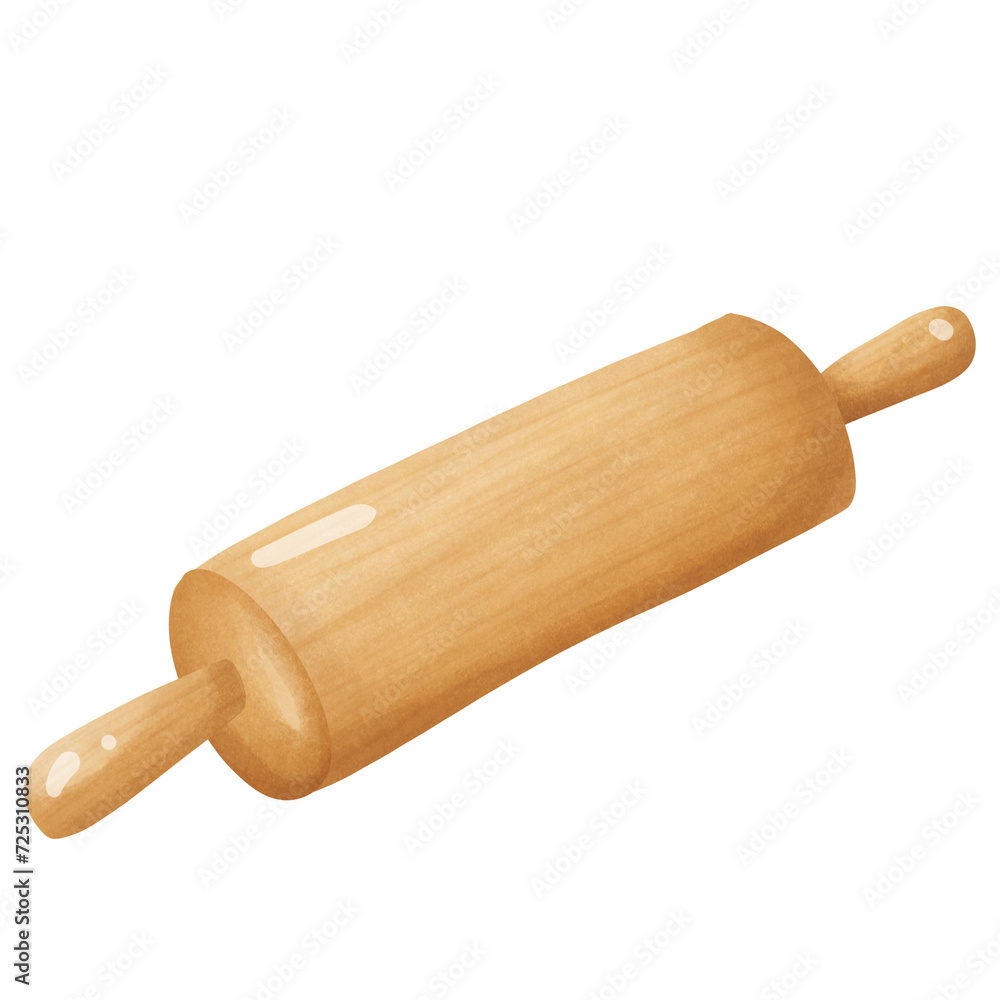 Wooden rolling pin watercolor drawing Wooden rolling pin watercolor drawing