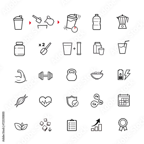 Set icon for sport food. Vector elements are made with high contrast, well suited to different scales and on different media. Ready for use in your design. EPS10.