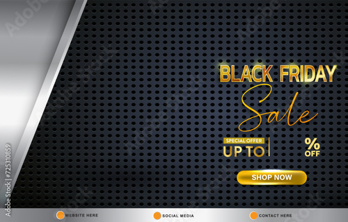 black friday sale discount template banner with copy space for product sale with abstract gradient black and silver background design