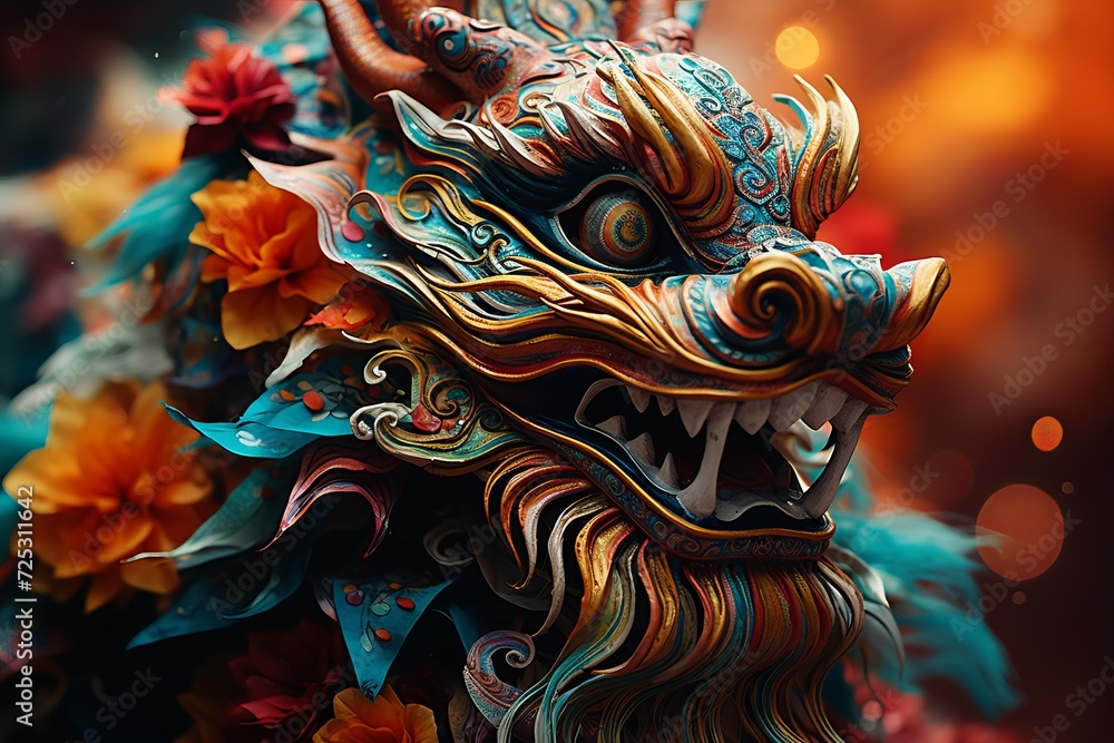 Head of a festive Chinese dragon at the Chinese New Year festival Head of a festive Chinese dragon at the Chinese New Year festival