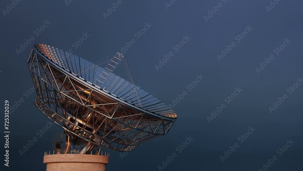3d Animation of a satellite dish rotating and beaming signals to space 3d Animation of a satellite dish rotating and beaming signals to space
