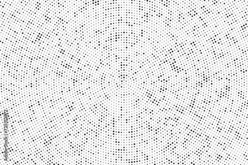 Abstract dotted pop art radial background. Abstract radial halftone texture. Monochrome background of black dots on white.